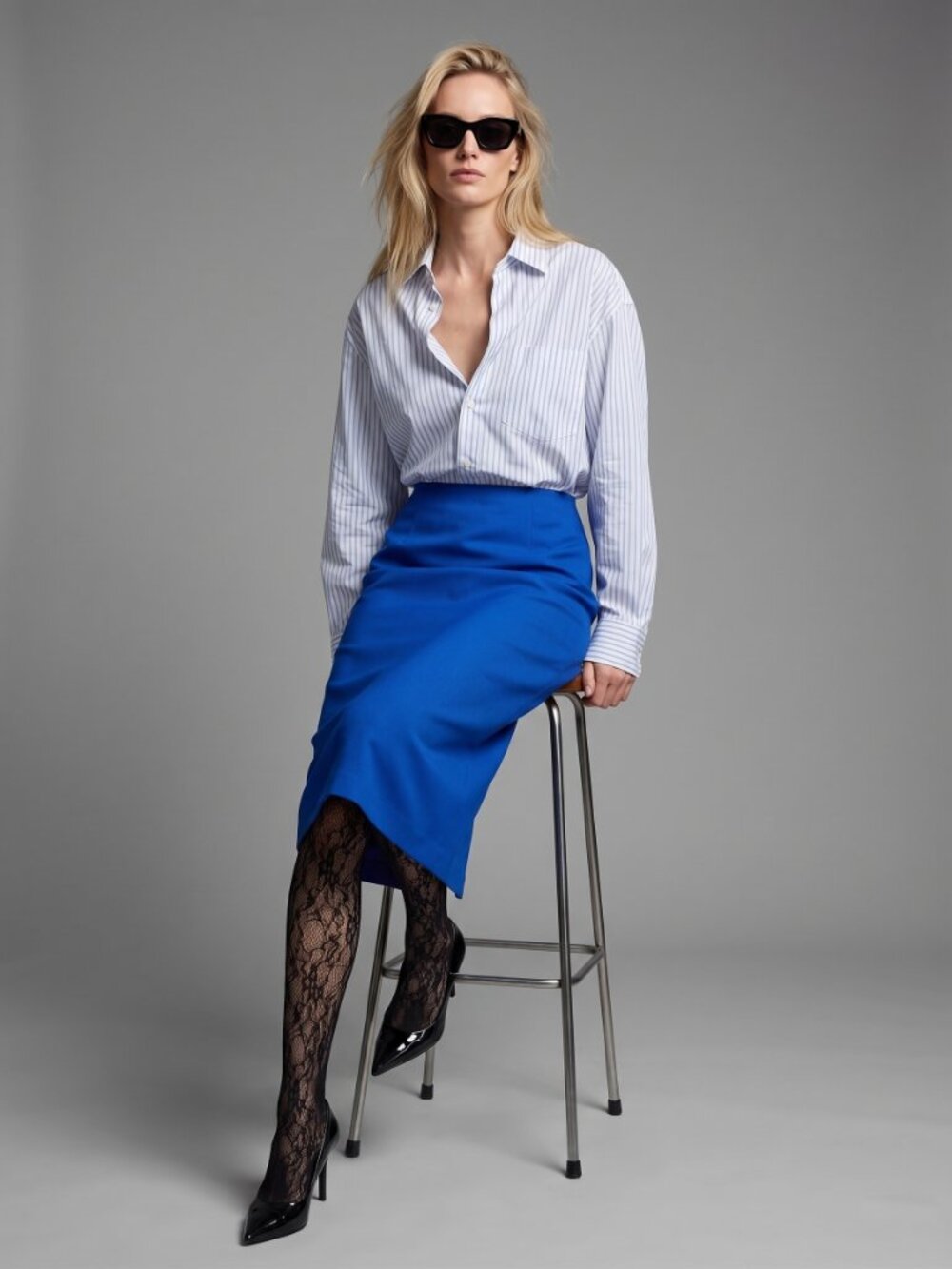 100% Wool Royal Blue Pencil Skirt